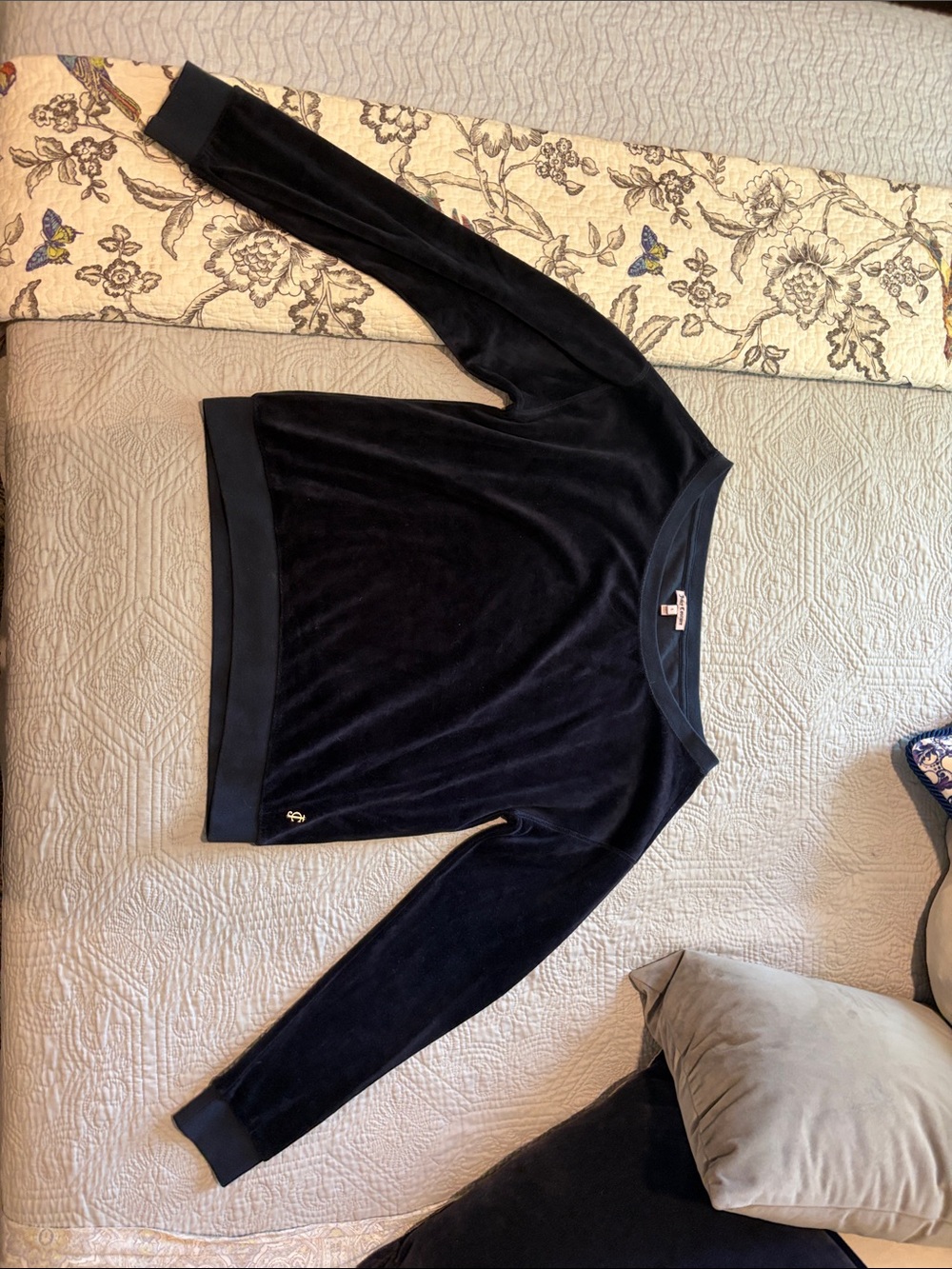 Juicy Couture Navy Velvet Wide Crewneck Sweatshirt